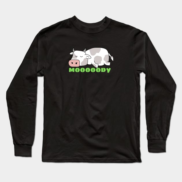 Moody Cow | Cow Pun Long Sleeve T-Shirt by Allthingspunny